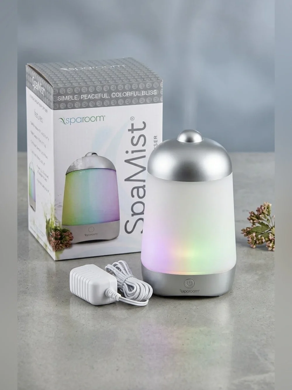 Sparoom SpaMist Ultrasonic Essential Oiks Diffuser White/Silver NIB